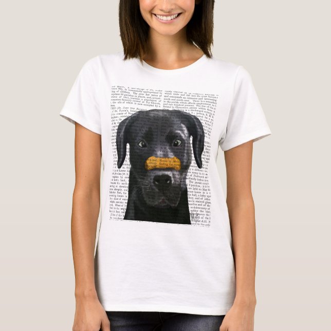 T-shirt Labrador noir avec os sur le nez (Devant)