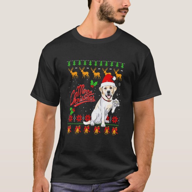 T-shirt Labrador Retriever Christmas Lights Santa Hat Dog  (Devant)