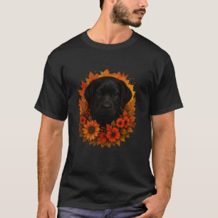 T-shirt Labrador Retriever noir floral Feuilles d'automne