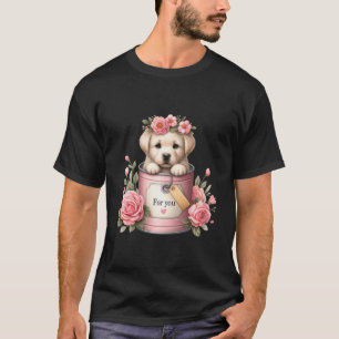 T-shirt Labrador Retriever Puppy Pink Flower Bucket Jaune