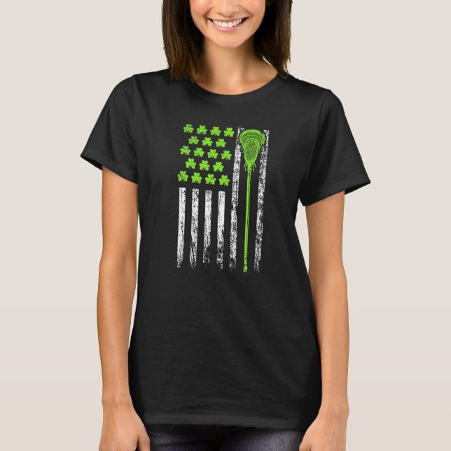 T-shirt Lacrosse American Flag St Patrick Day For Men Boy  (Devant)
