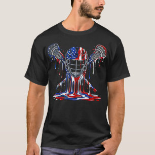 T-shirt Lacrosse Drip Drapeau Américain Casque Lax Bâtons