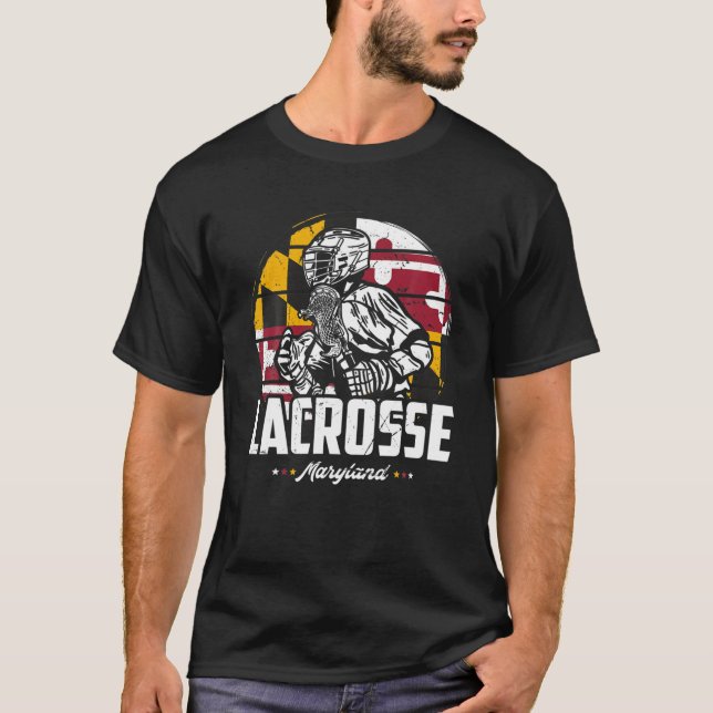 T-shirt Lacrosse Joueur Maryland Drapeau Lax Retro (Devant)