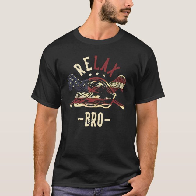 T-shirt Lacrosse Relax Bro Us Drapeau Baguettes De Crosse  (Devant)