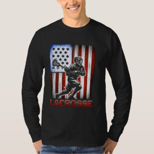 T-shirt Lacrosse USA Drapeau Lax Hommes Femmes Garçons Fil