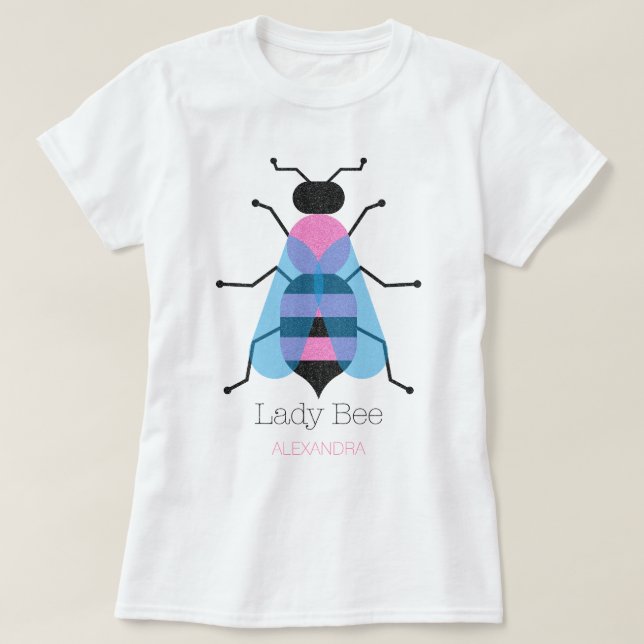 T-shirt Lady Bee mignonne Fun Black Blue Rose Parties scin (Design devant)