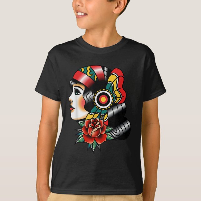 T-shirt Lady Head American Traditionnelle Tattoo Old Schoo (Devant)