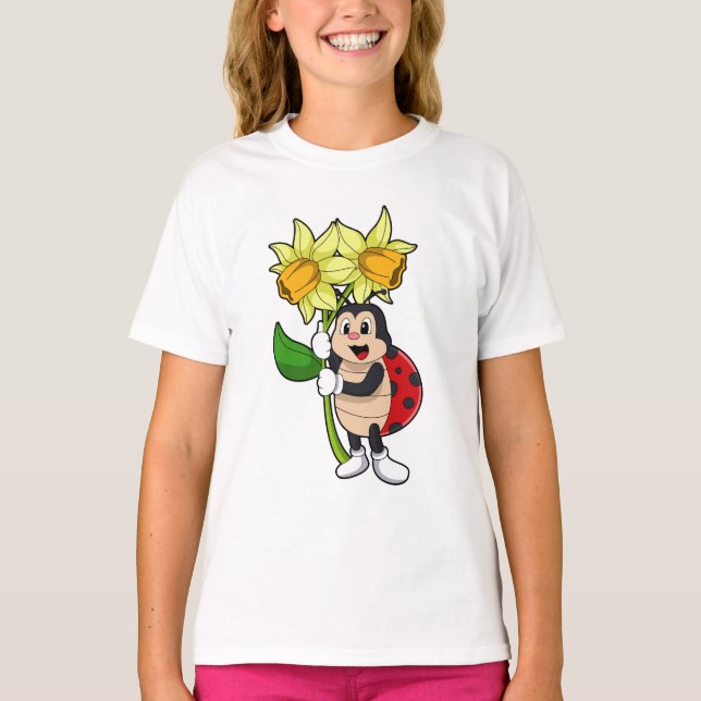 T-shirt Ladybug avec jonquille de fleurs (Devant)