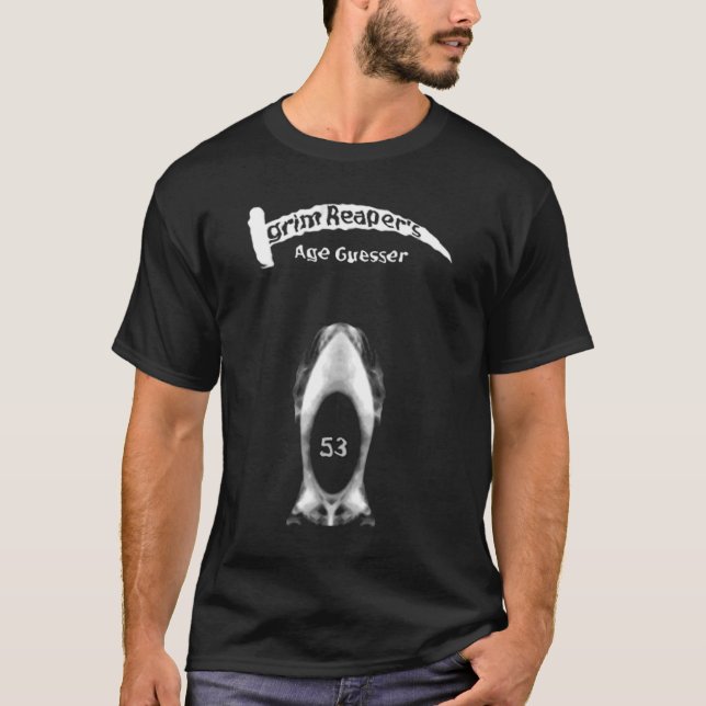 T-shirt L'âge Guesser 53 de la faucheuse (Devant)