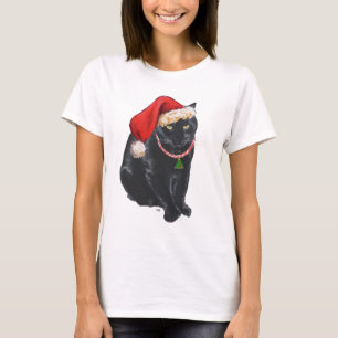 T-shirt L'aide de Père Noël, chat noir à Noël