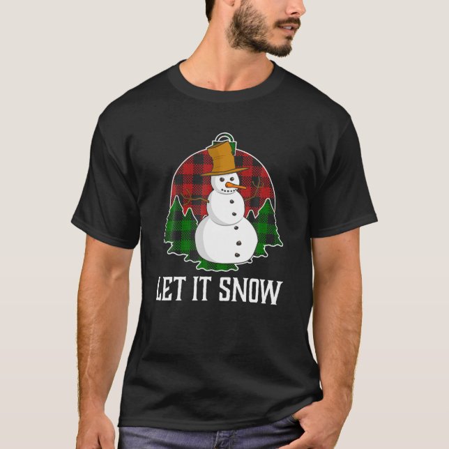 T-shirt Laisser Il Neige Mignonne Snowman Avec Rouge Buffa (Devant)
