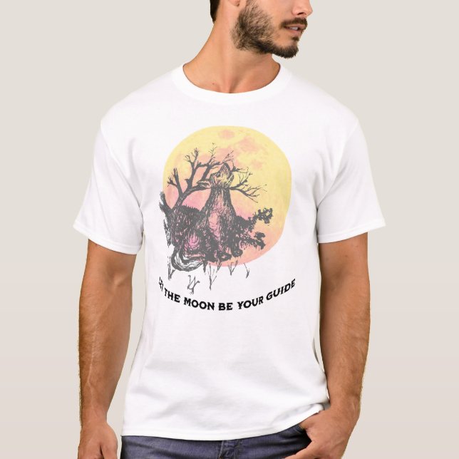 T-shirt Laissez la Lune être votre guide, Wolf on Moon, Ru (Devant)