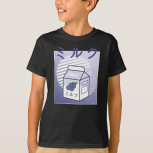 T-shirt Lait de bleuet japonais rétro de vache Kawaii
