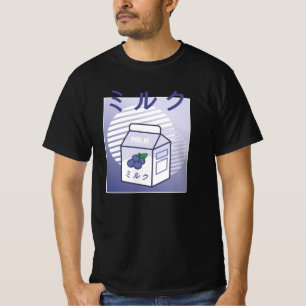 T-shirt Lait de bleuet japonais rétro de vache Kawaii