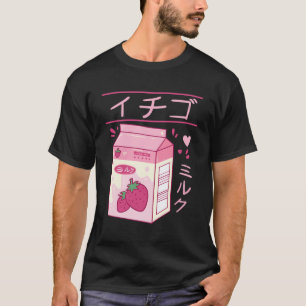 T-shirt Lait de fraise japonais Boisson Kawaii Kanji Vapor