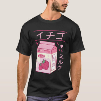 T-shirt Lait de fraise japonais Boisson Kawaii Kanji Vapor