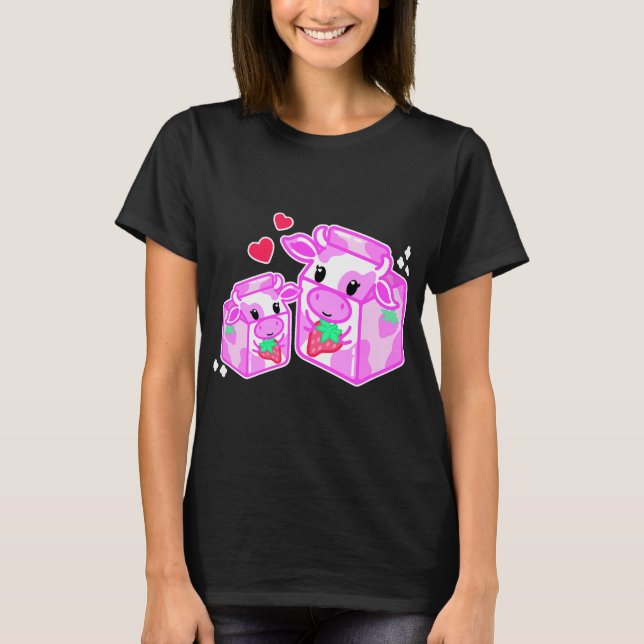 T-shirt Lait de fraise Kawaii Vache de fraise (Devant)