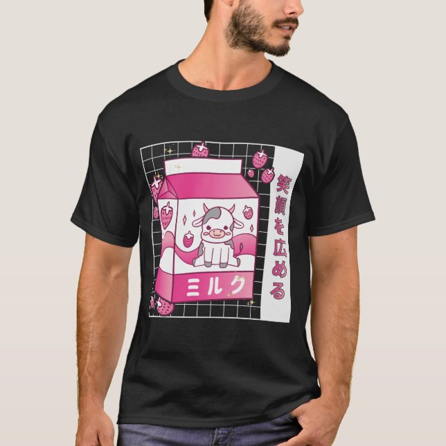 T-shirt Lait de fraise nippon Carton Vache mignonne (Devant)