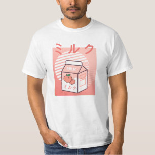 T-shirt Lait de pêche japonais rétro de la vache de Kawaii