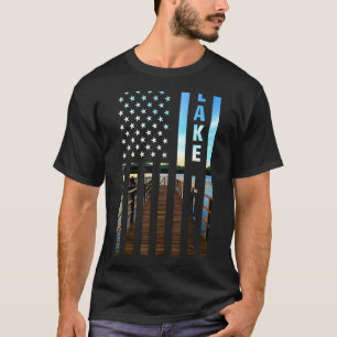 T-shirt Lake Life American Flag Dock Sunset Power Boat Wak