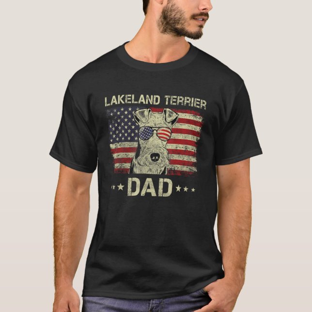T-shirt Lakeland Terrier Dad Dog  American Flag 4th Of Jul (Devant)