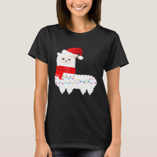 T-shirt lama Cute Père Noël Alpaca Noël Lumière