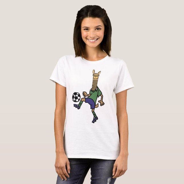 T-shirt Lama drôle jouant la bande dessinée du football (Devant entier)