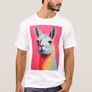 T-shirt Lama face colors, hand drawn silk screen