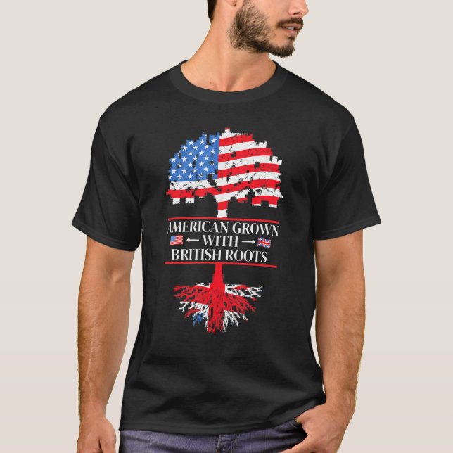 T-shirt L'Amérique Croît Avec Les Racines Britanniques Usa (Devant)