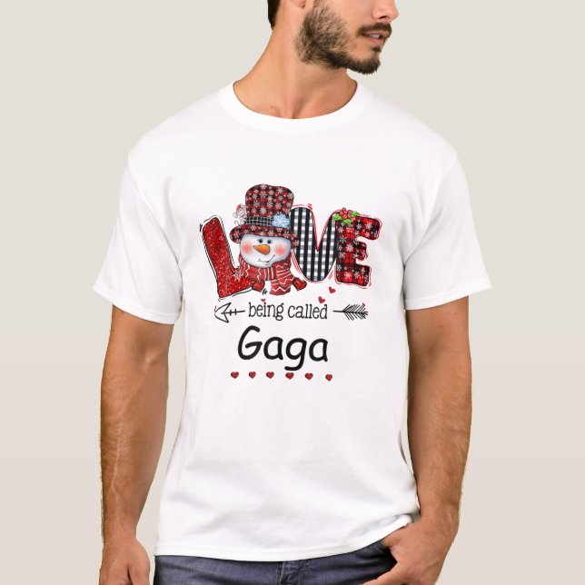 T-shirt L'Amour Appelé Gaga Snowman Noël Rouge Plaid (Devant)