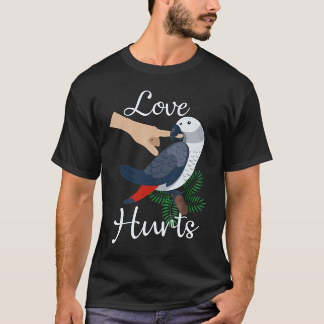 T-shirt L'amour blesse mordre de perroquet de gris (Devant)