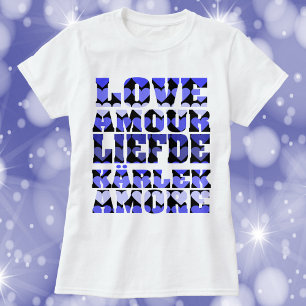 T-shirt L'amour dans plusieurs langues Coeurs Bleus