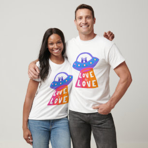 T-shirt L'AMOUR EST L'AMOUR Colorful UFO Aliens Rainbow Pr