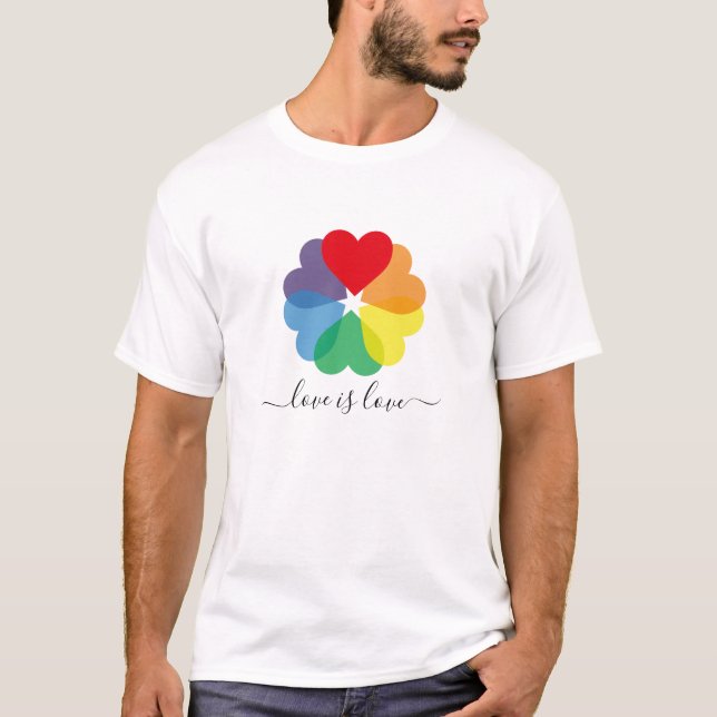 T-shirt L'amour est l'amour Rainbow Pride Coeurs (Devant)