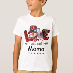 T-shirt L'amour étant appelé Momo Snowman Noël Rouge Plaid