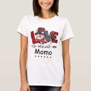 T-shirt L'amour étant appelé Momo Snowman Noël Rouge Plaid