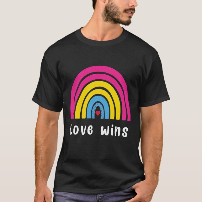 T-shirt L'amour gagne la LGBTQ Pansexual Pride Rainbow (Devant)