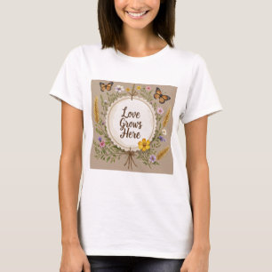 T-shirt L'amour pousse du boho, fleur sauvage, blé, papill