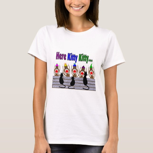 T-shirt L'amoureux des chats et la chaussette Monkeys "ici (Devant)