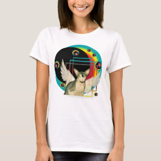 T-shirt L'ange de chat de Sphynx s'envole l'art de globe