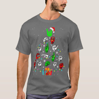T-shirt Langue des signes Arbre de Noël Joyeux cadeaux de 
