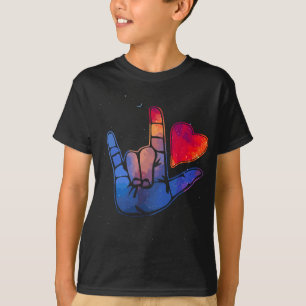 T-shirt Langue Des Signes Je Vous Aime Espace Étoiles Coeu