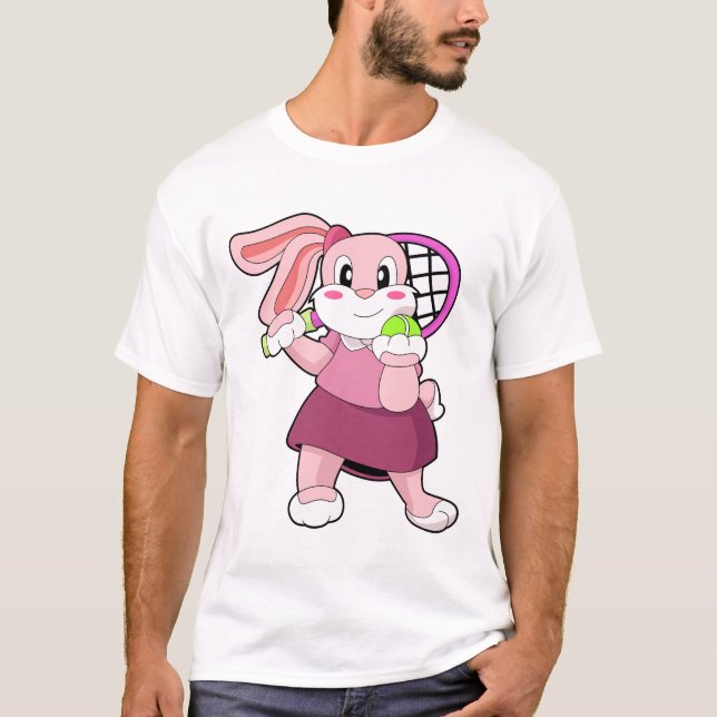 T-shirt Lapin au Tennis avec raquette de tennis (Devant)