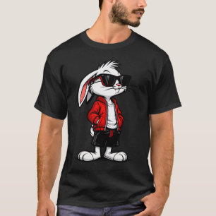 T-shirt Lapin Blanc Cool en Veste Rouge