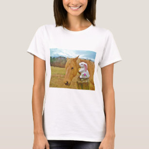 T-shirt Lapin blanc et cheval jaune blond