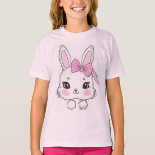 T-shirt lapin caricaturé et arc rose
