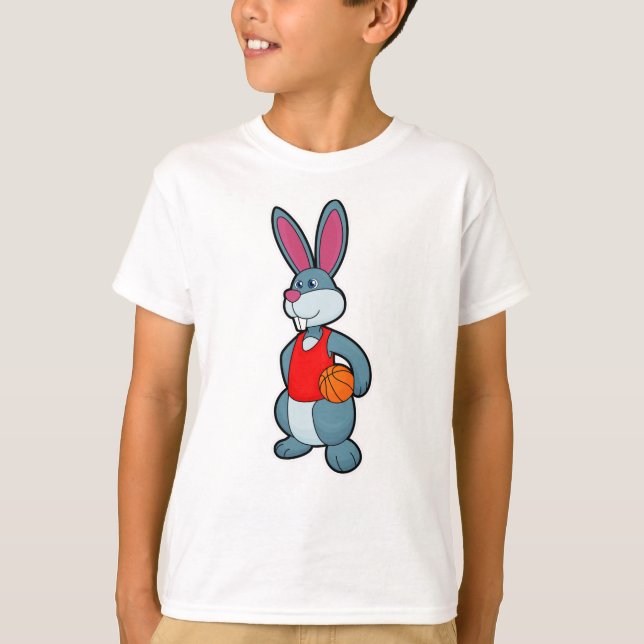 T-shirt Lapin comme joueur de basket-ball avec basket-ball (Devant)