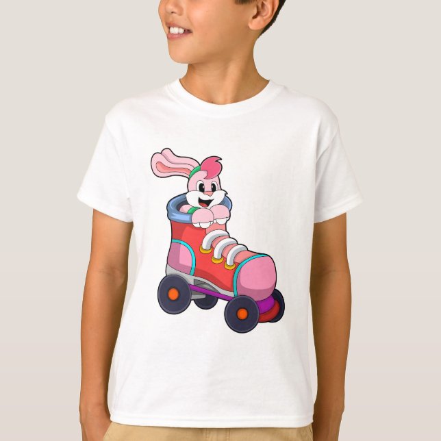 T-shirt Lapin comme Patineur Inline avec Patins Inline (Devant)