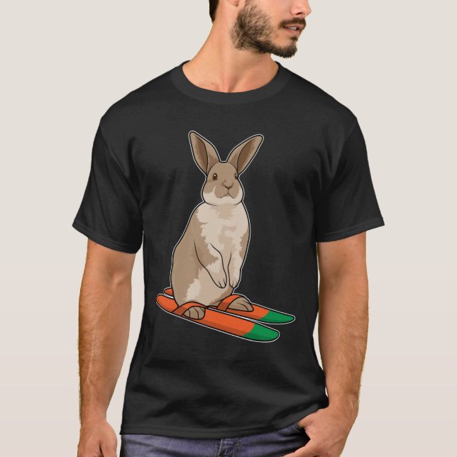 T-shirt Lapin comme skieur avec ski (Devant)