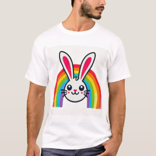 T-shirt lapin de pâques avec arc en ciel